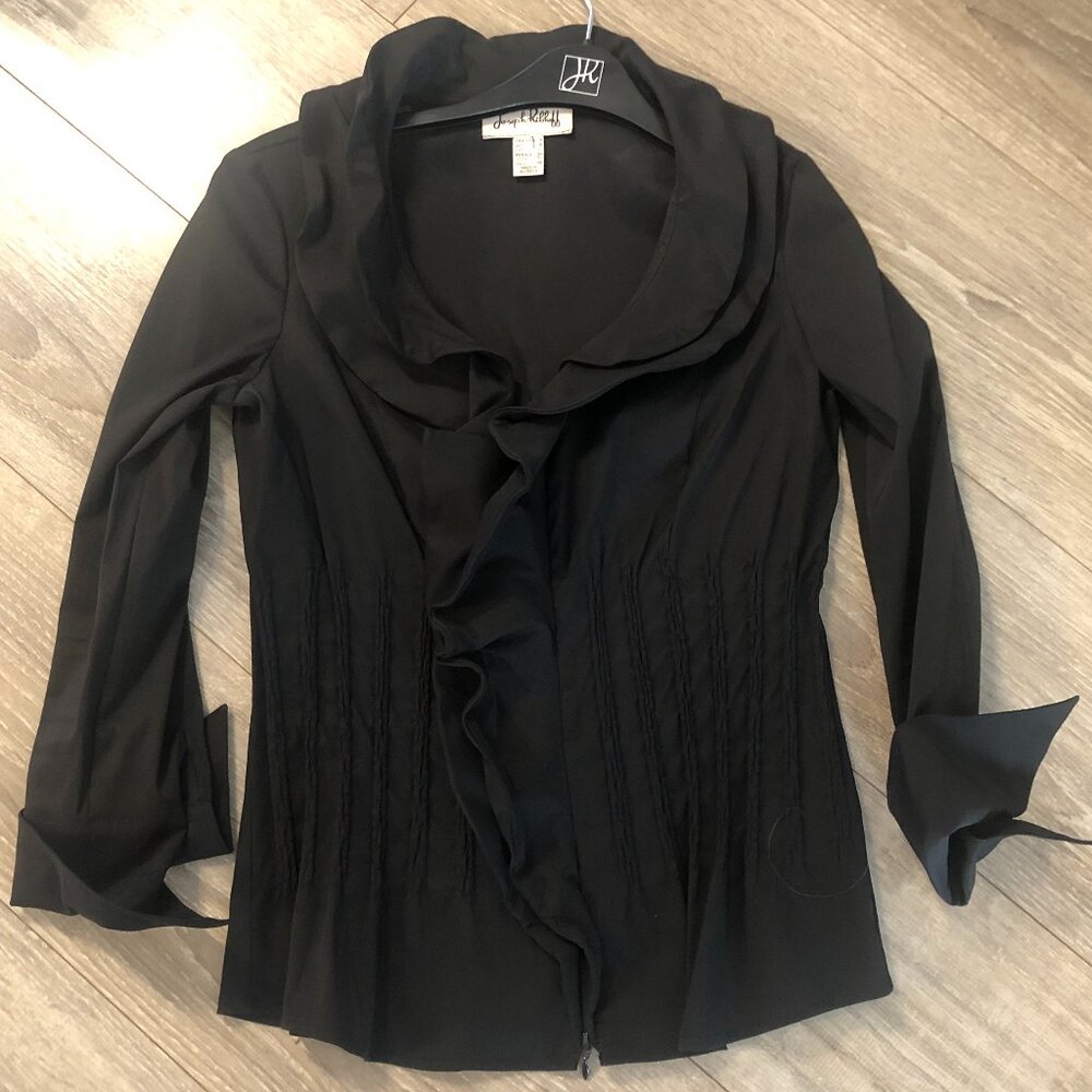 Joseph Ribkoff Black Ruffle Zip Jacket Size 6 US - Picture 3 of 9